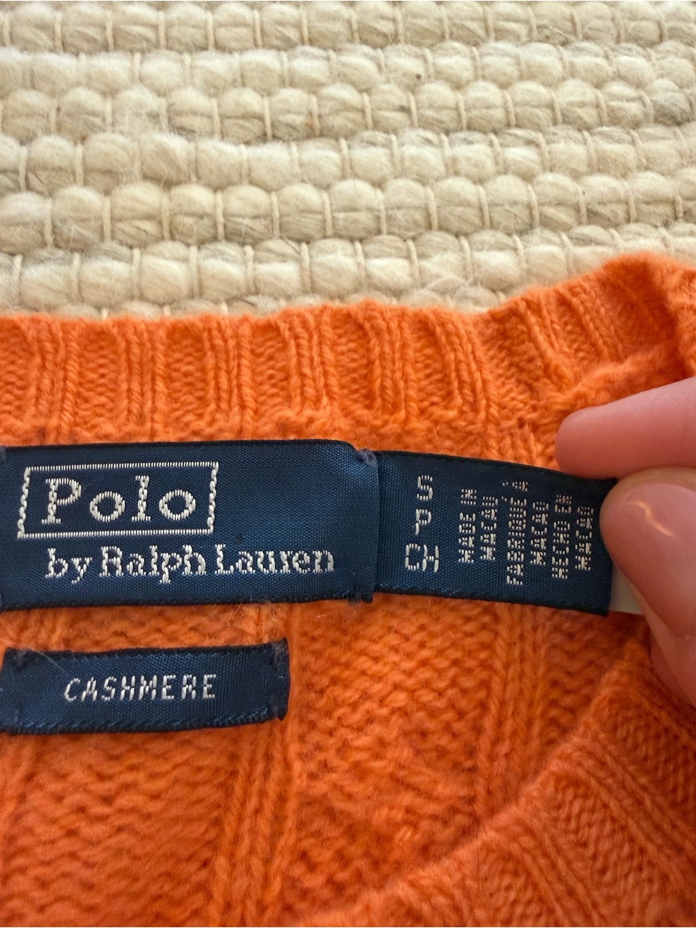 Polo by Ralph Lauren Orange Cable-Knit Crewneck Cashmere Sweater - Picture 3 of 4